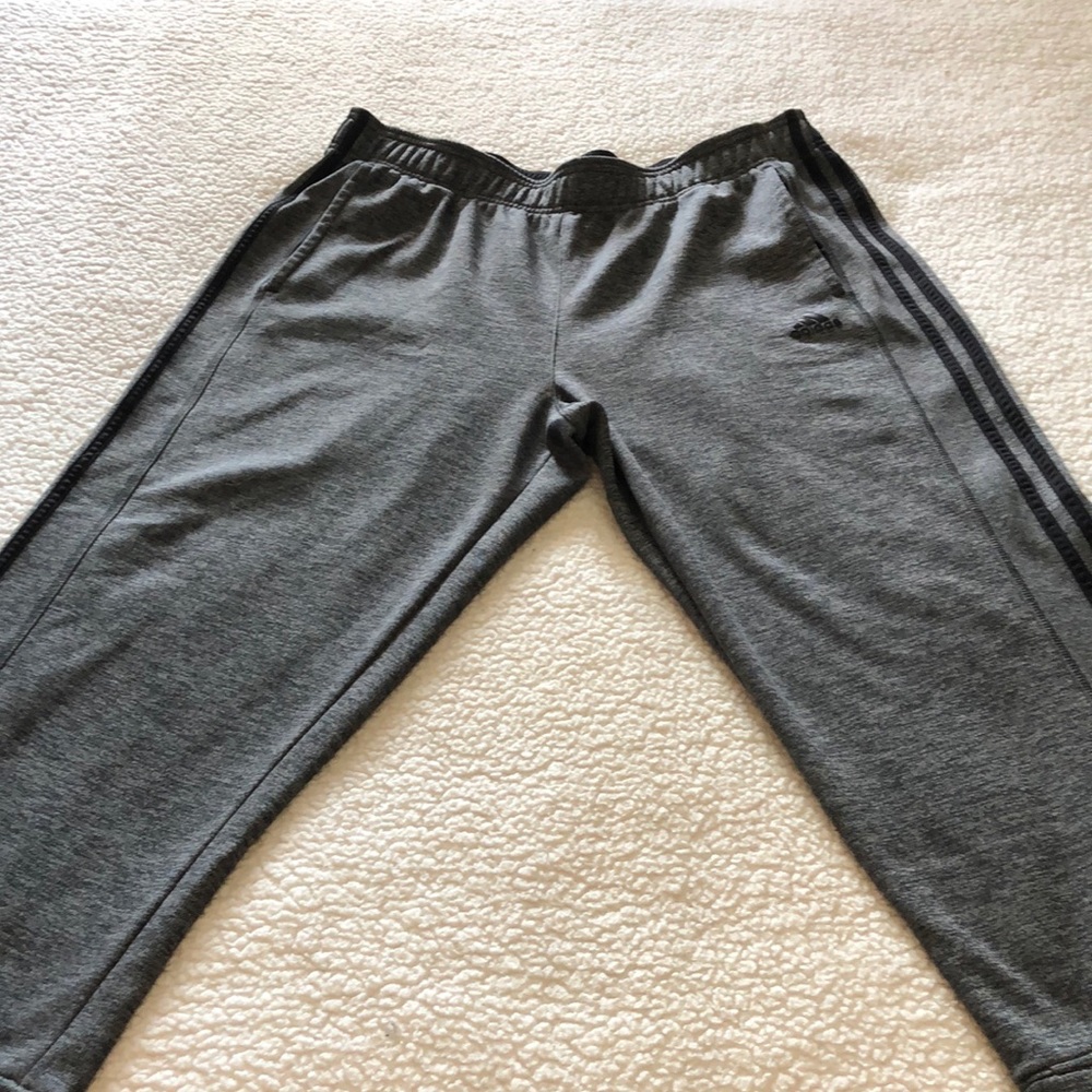 Gray and black Adidas joggers